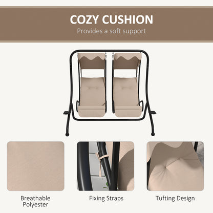 Outsunny Two-Seat Garden Swing Chair, with Protective Canopy - Beige 