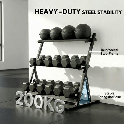 SPORTNOW 3-Tier Adjustable Dumbbell Rack, Heavy-Duty Weight Rack for Dumbbells, Kettlebells and Multiple Balls, Space-Saving Weight Storage Stand for Home Gym, 200 KG Capacity 