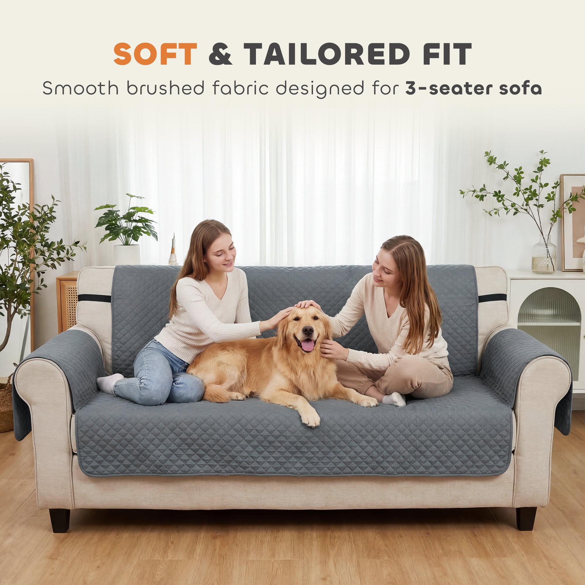 PawHut Waterproof Sofa Cover 3 Seater, Soft Couch Cover for Dogs Cats Pets, Non Slip Sofa Slipcoevr with Elastic Straps 