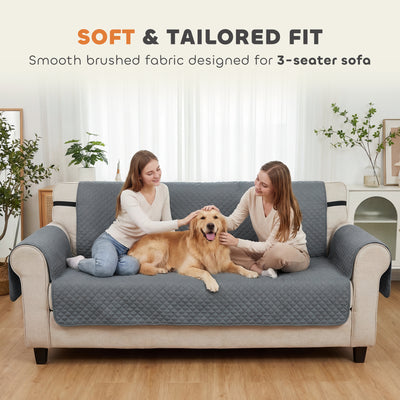 PawHut Waterproof Sofa Cover 3 Seater, Soft Couch Cover for Dogs Cats Pets, Non Slip Sofa Slipcoevr with Elastic Straps 
