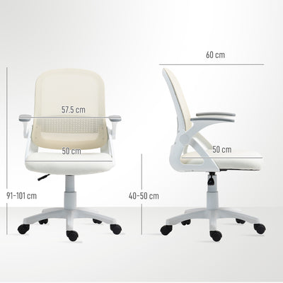 HOMCOM Breathable Mesh Office Chair, Ergonomic Swivel Computer Chair with Flip-up Armrests, Lumbar Back Support for Home/Office, White 