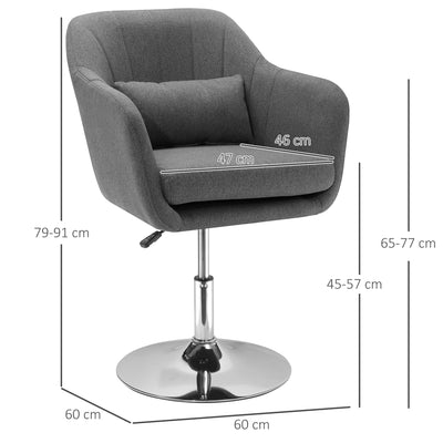 HOMCOM Swivel Linen Fabric Accent Chair for Living Room Contemporary Vanity Armchair with Adjustable Height Thick Cushion Lumbar Support Armrest for Bedroom Office Dark Grey 