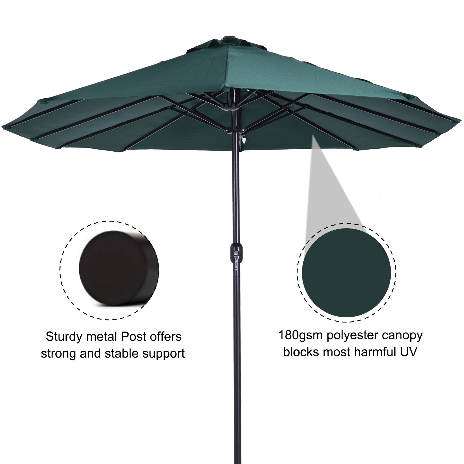 Outsunny 4.6m Garden Parasol Double-Sided Sun Umbrella Patio Market Shelter Canopy Shade Outdoor Green 