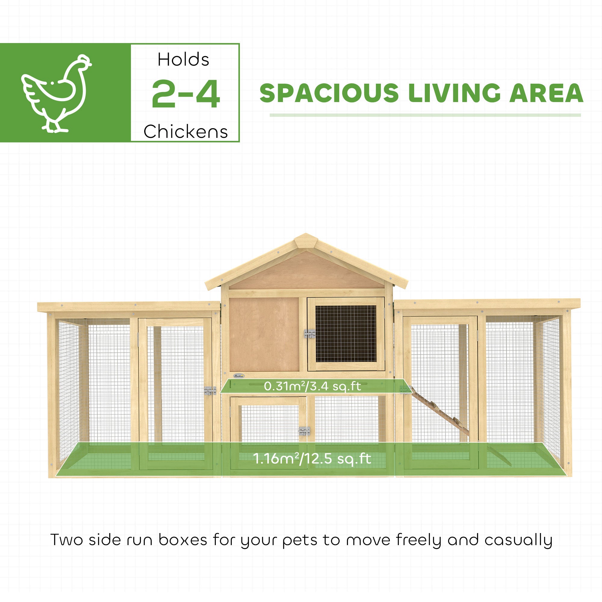 PawHut Large Chicken Coop, Wooden Outdoor Chicken Cage Poultry Hen House with Nesting Box 