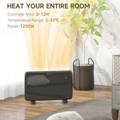 HOMCOM 1.2kW Freestand/On-Wall Electric Convector Heater, with Adjustable Thermostat - Black 