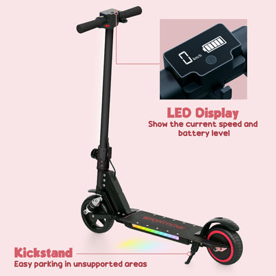 SPORTNOW Folding Electric Scooter for Kids Age 6-14 with Dual Brakes, Front Suspension, LED Colourful Lights and Display, 6.8kg Lightweight Aluminium E Scooter, Up to 14 KM/H & 6 KM, Black 