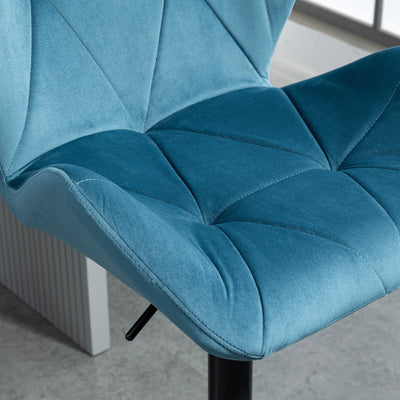 HOMCOM Bar Stools Set Of 2, Luxurious Velvet-Touch Barstools with Metal Frame Footrest Round Base Triangle Indenting Moulded Seat Adjustable Height Swivel Blue 
