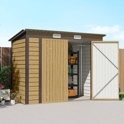 Outsunny 3.7 x 7.9ft Galvanised Steel Shed, with Latched Door and Padlock - Oak 