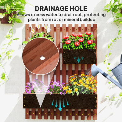 Outsunny Wall-mounted Wooden Garden Planters with Trellis, Drainage Holes and 3 Planter Boxes for Patio, Brown 