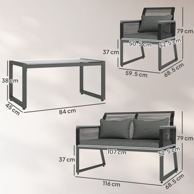 Outsunny 4 Pieces Rattan Garden Furniture Set - Charcoal Grey 