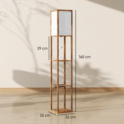 HOMCOM Floor Lamp with Shelves, 4 Layer Standing Lamp with USB Ports, 3 Colour Temperature, Rustic Brown 