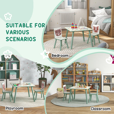 ZONEKIZ Kids Table and Chair Set and Kids Easel with Paper Roll, Storage Baskets, Kids Activity Furniture Set, Green 