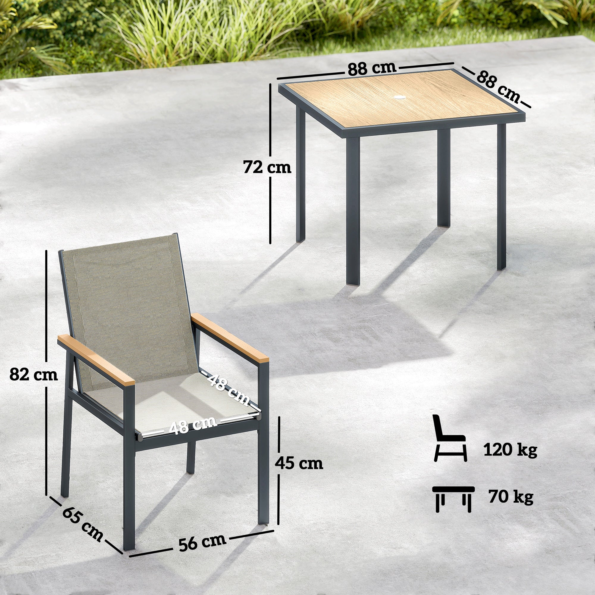 Outsunny Five-Piece Metal Dining Set, with Glass-Top Table - Khaki 