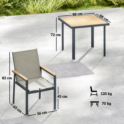 Outsunny Five-Piece Metal Dining Set, with Glass-Top Table - Khaki 