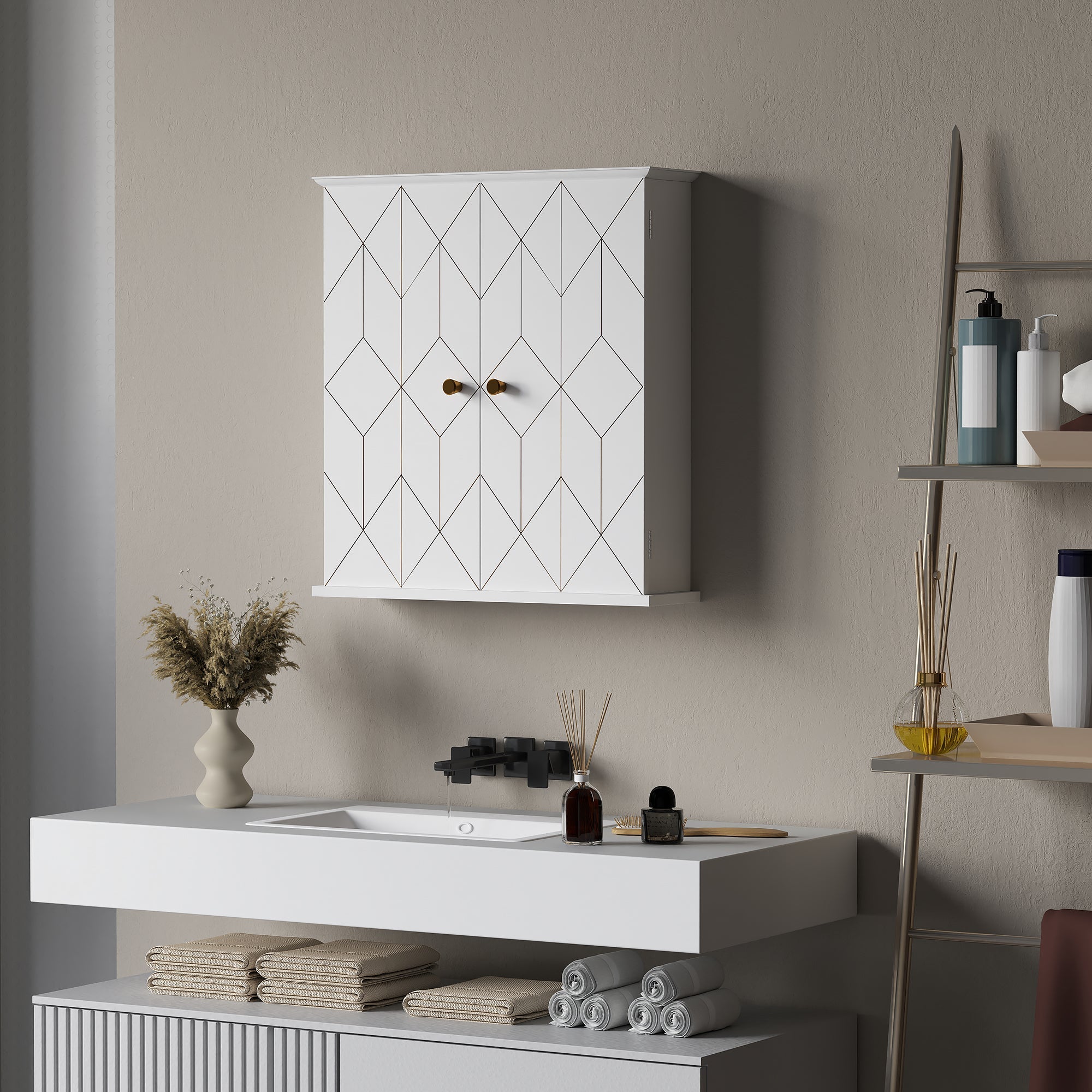 HOMCOM Bathroom Cabinet Wall Mounted, Bathroom Wall Cabinet Medicine Cabinet with 2 Doors, Adjustable Shelf, White 