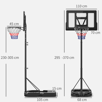 SPORTNOW Basketball Hoop Outdoor, Basketball Hoop and Stand with 10-Level Adjustable Height, Weighted Base, Portable on Wheels, 2.3-3.05m, for Teens, Juniors, Adults 