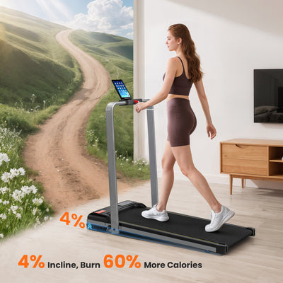 SPORTNOW Folding Walking Treadmill, Under Desk Walking Pad with Incline, Silver Tone 