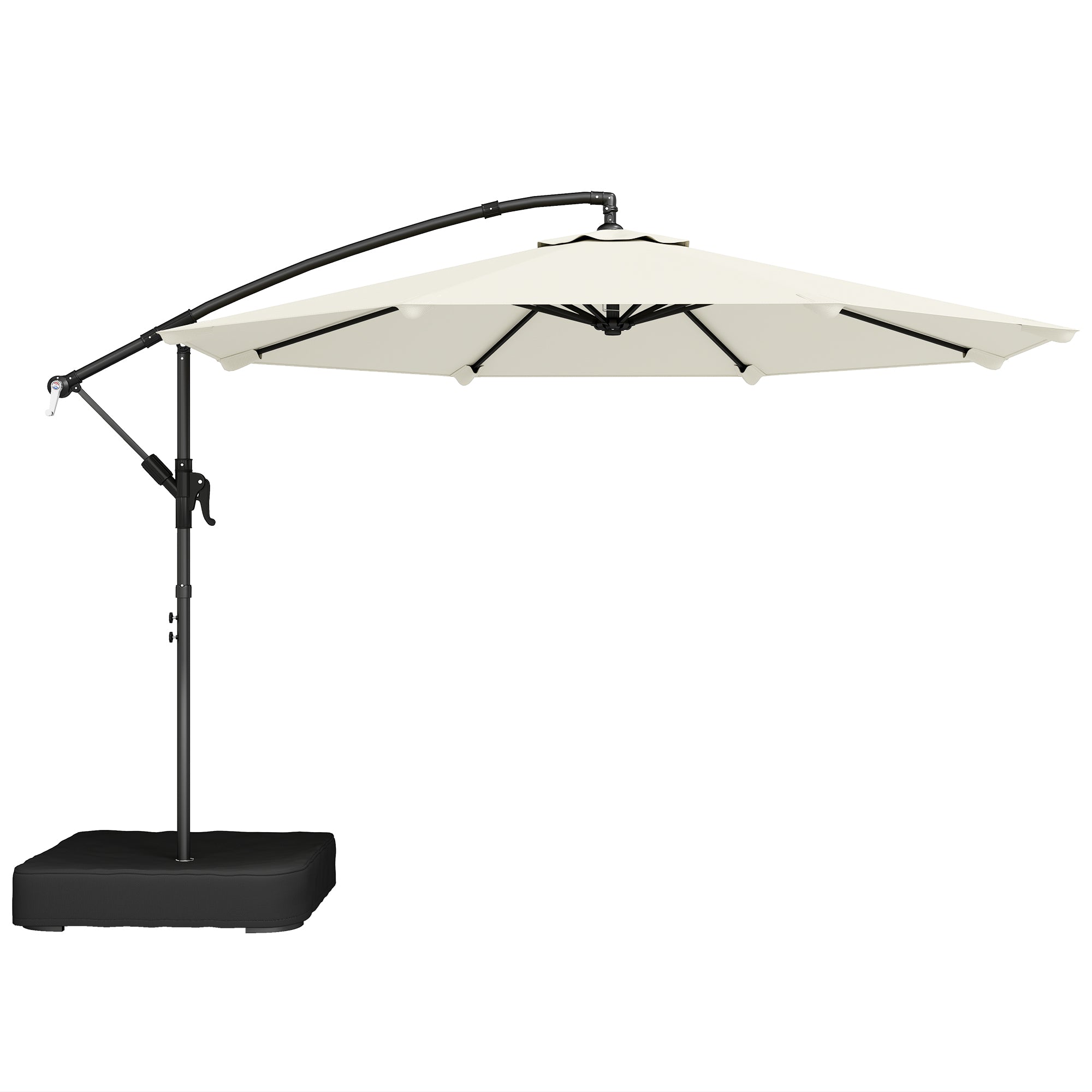 Outsunny 3 m Garden Cantilever Parasol with Cross Base, Sandbag, 360° Rotating Overhanging Banana Umbrella, Cream White 