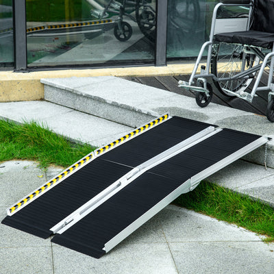 HOMCOM Wheelchair Ramp, 152L x 73Wcm, 272KG Capacity, Folding Aluminium Threshold Ramp with Non-Skid Surface, Transition Plates Above and Below for Home, Steps, Stairs, Curbs, Doorways 