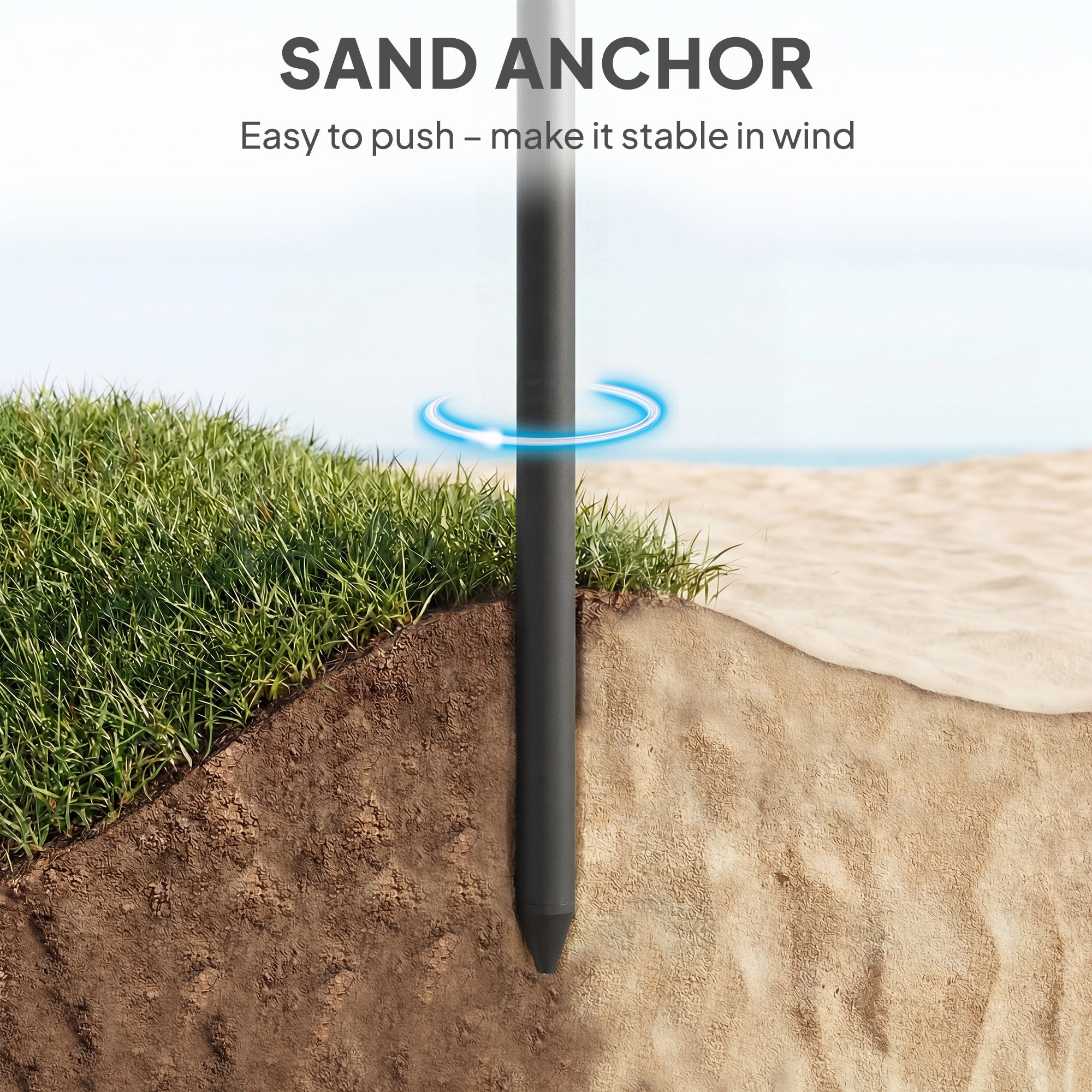 Outsunny 1.8 m Beach Umbrella Parasol with Sand Anchor, Portable 30° Tilting Patio Sun Shade with Adjustable Height, Grey/White 