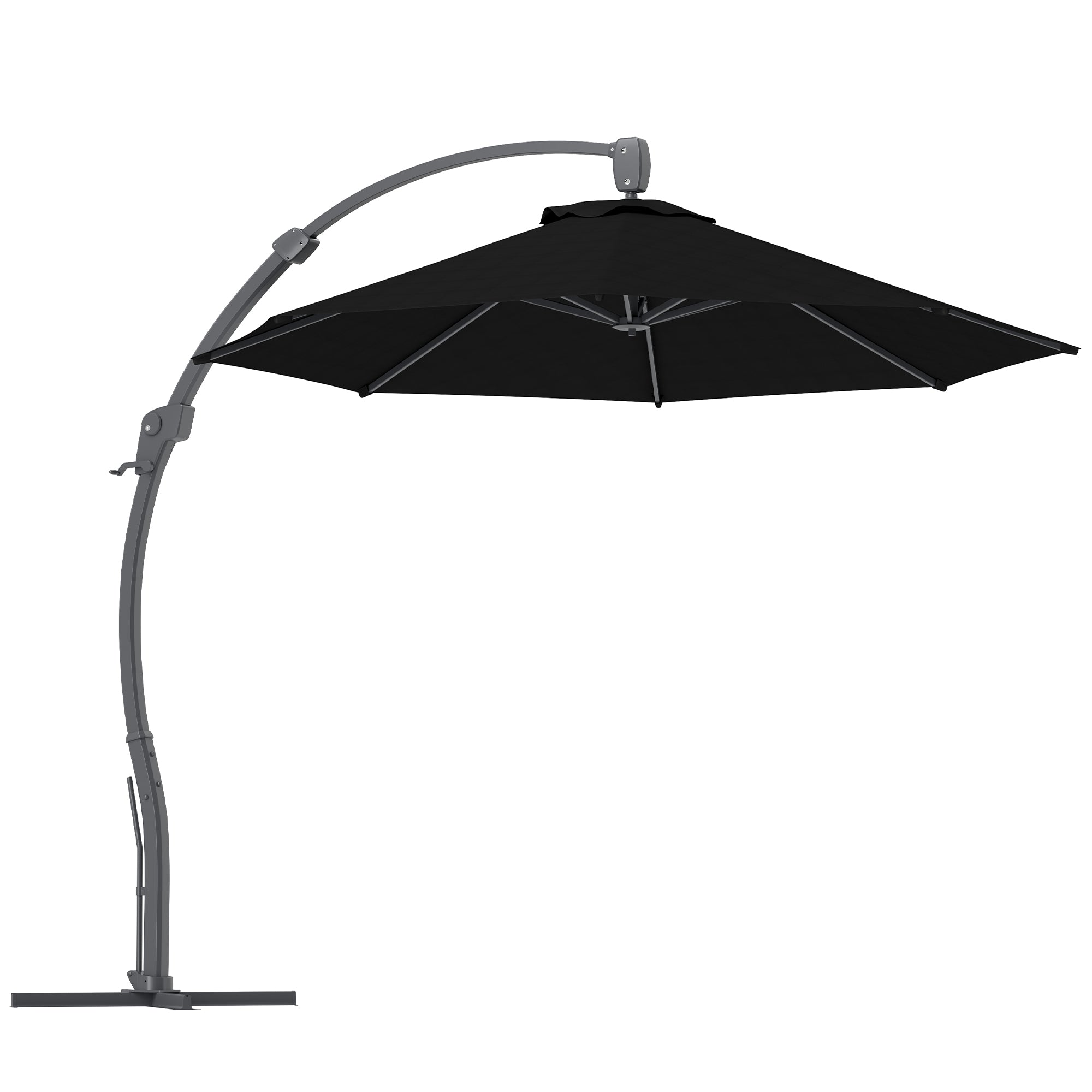 Outsunny 3(m) Garden Cantilever Parasol, Round Overhanging Umbrella with Crank Handle, Cross Base, Aluminium Frame and 360° Rotation, Banana Patio Umbrella for Outdoor Sun Shade, Black 