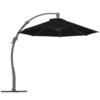 Outsunny 3(m) Garden Cantilever Parasol, Round Overhanging Umbrella with Crank Handle, Cross Base, Aluminium Frame and 360° Rotation, Banana Patio Umbrella for Outdoor Sun Shade, Black 