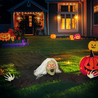 Outsunny 183 cm Life Size Halloween Animated Crawling Zombie with Glowing LED Eyes, Scary Halloween Decorations, Battery Operated, Indoor Outdoor Party Props 
