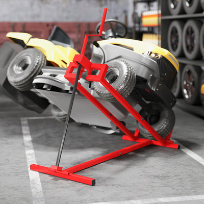 HOMCOM 400 kg Foldable Ride-On Mower Jack Lift, Adjustable Steel Lifting Device, for Lawn Mower, ATV, Red 