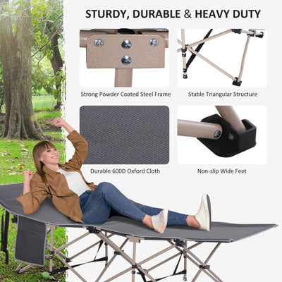 Outsunny Single Steel Frame Portable Camping Cot, with Carry Bag - Grey 