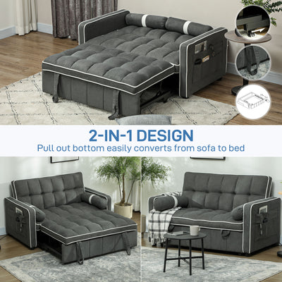 HOMCOM Two-Seater Linen-Look Sofa Bed - Charcoal Grey 