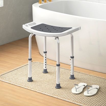HOMCOM 6-Level Height Adjustable Aluminium Bath Room Stool Chair Shower Non-Slip Design w/ Padded Seat Drainage Holes Foot Pad, Grey