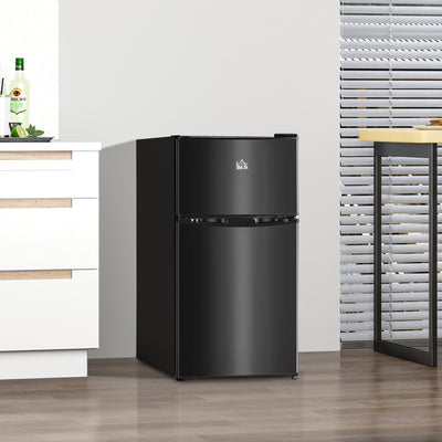 HOMCOM 88L Under Counter Fridge Freezer, Small Refrigerator with 5-Setting, 3 Star Freezer Rating, Black 