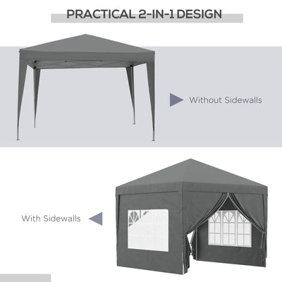 Outsunny 3 x 3 Meters Pop Up Water Resistant Gazebo Wedding Camping Party Tent Canopy Marquee with Carry Bag and 2 Windows, Grey 