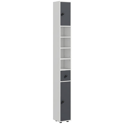 kleankin 180cm Slim Bathroom Cabinet, with Drawer, Shelves and Cupboards - Grey 