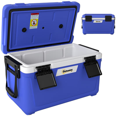Outsunny 42.6L Insulated Cool Box, Lightweight Portable Ice Cooler with Handle, Lid and Drain Valve, Dark Blue 