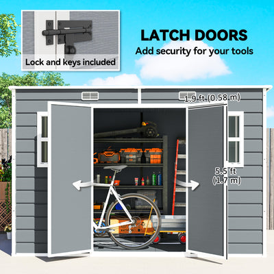 Outsunny 10 x 6 ft Resin Garden Shed, Outdoor Storage Shed with Floor, Windows, Lockable Doors and Vents, Grey 