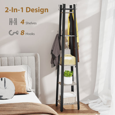HOMCOM Industrial-Style Four Shelf Coat Stand - Grey/Black 