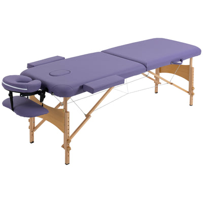 HOMCOM Portable Massage Bed, Folding Spa Beauty Massage Table with 2 Sections, Carry Bag and Wooden Frame, Purple 