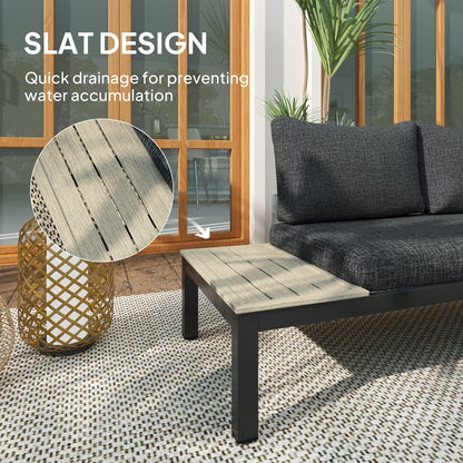 Outsunny 3 Pieces Garden Furniture Set, Aluminium 4 Seater Corner Sofa Set with 2 Loveseats, Coffee Table and Side Trays, Outdoor Conversation Furniture with Cushions for Garden, Dark Grey 