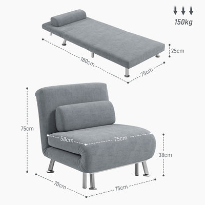 HOMCOM Single Velvet-Feel Sleeper Chair - Grey 