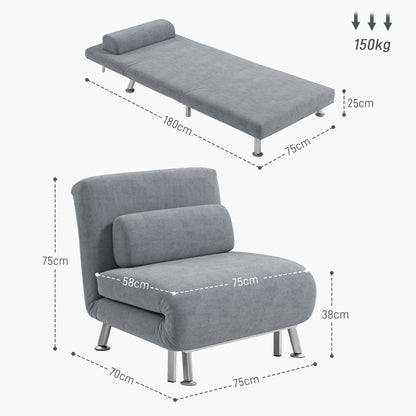HOMCOM Single Velvet-Feel Sleeper Chair - Grey 