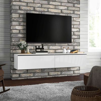HOMCOM 160cm High Gloss Floating TV Unit Stand for TVs up to 70", Wall Mounted TV Cabinet with Storage Cupboards, White 