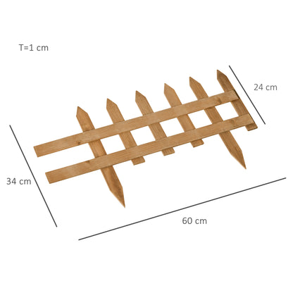 Outsunny Pack of 24 Wooden Border Fences, Garden Fixed Picket Fence for Lawn Edging, Flowerbed, 60L x 1D x 34H cm, Brown