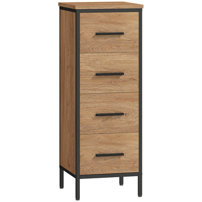 HOMCOM Narrow Bathroom Storage Cabinet with 4 Drawers - Oak 
