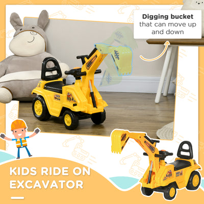HOMCOM 2 in 1 Kids Ride On Tractor Pull Cart with Bucket, Under Seat Storage, Horn, High Backrest, for 1.5-4 Years Old, Yellow 
