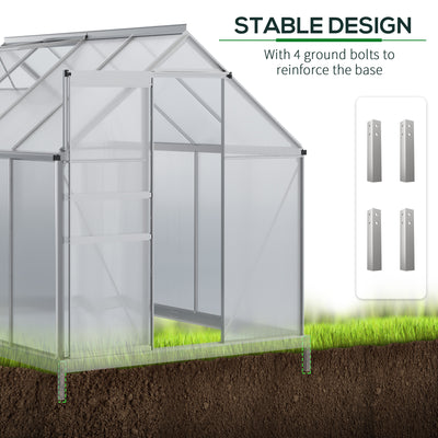 Outsunny 190 x 253 cm Walk-In Polycarbonate Greenhouse - Silver-Tone 