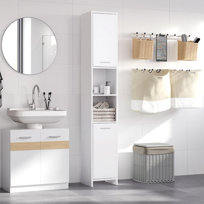 HOMCOM Bathroom Floor Storage Cabinet Slim Tallboy w/ Door Cupboard & Shelves For Living Room, Bedroom, Hallway White 