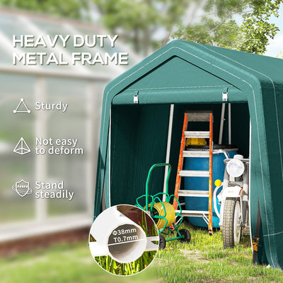 Outsunny 8 x 6.5 ft Outdoor Garden Storage Shed, Waterproof Bike Tent with Double Roll-up Zipper Door for Garden Tools, Green 