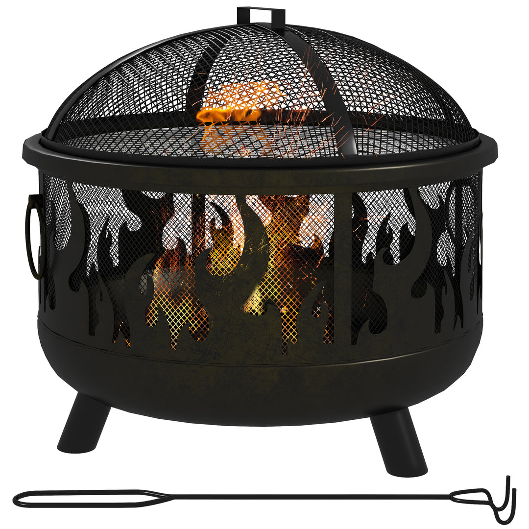 Outsunny Steel Fire Pit BBQ, with Poker - Black 