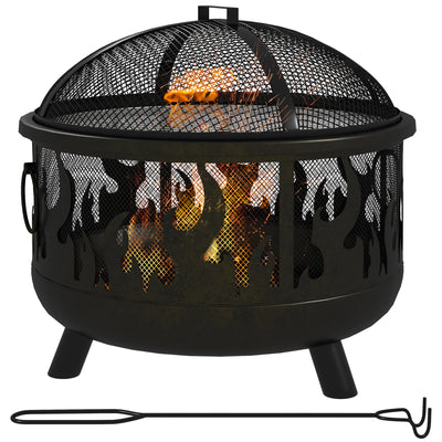 Outsunny Steel Fire Pit BBQ, with Poker - Black 